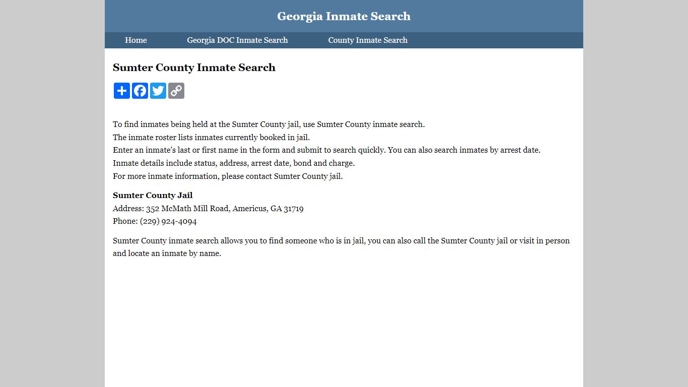 Sumter County Inmate Search